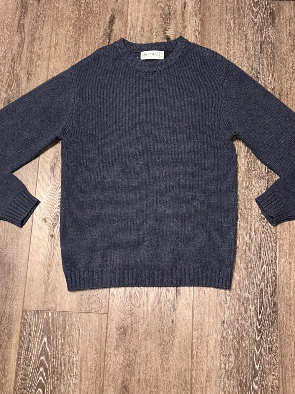 Line of Trade Sweater Mens Large Wool Blend Blue Donegal Fleck Elbow Patch